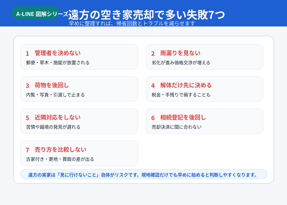 遠方の空き家売却で多い失敗7つ